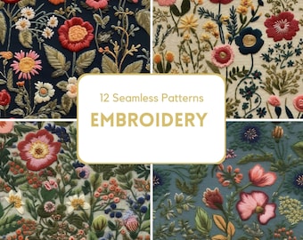 Embroidery Seamless Pattern Wildflower Embroidery Seamless Cottage Core Boho Seamless Floral Embroidery Pattern Daisy Seamless Design