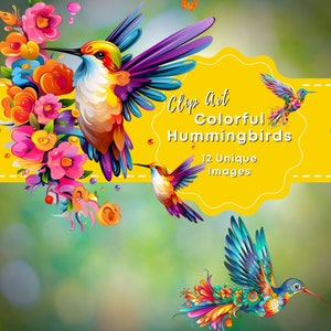 Clipart de beija-flor colorido, pássaros fofos de primavera vibrante, mãe de beija-flor, clipart de pássaros de verão, circuito pronto, uso comercial, SVG