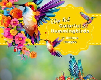 Colorful Hummingbird Clipart, Vibrant Springtime Cute Birds, Hummingbird Mom, Summer Birds Clipart, Circuit Ready, Commercial Use, SVG