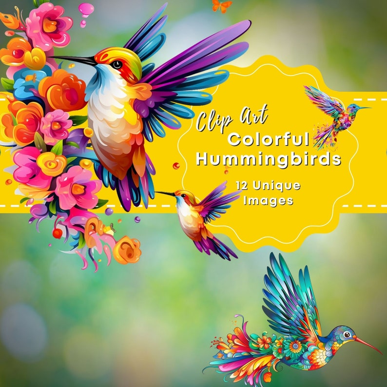 Hummingbird Springtime Colorful Hummingbird Clipart, Vibrant Springtime Cute Birds ...