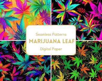 Marijuana Leaf Seamless Pattern Cannabis Digital Pattern 420 Digital Paper Psychedelic Color Weed Digital Pattern Instant Download
