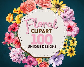Watercolor Flower Clipart, Floral Digital Clipart, Flower Lover Gift, Commercial Use, Clipart Bundle Set, Sublimation, PNG Clip Art