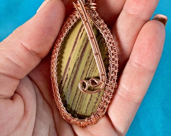 Ciondolo grande in pietra di cristallo di diaspro verde, rame, segni zodiacali Pesci, Cancro, Ariete e Scorpione