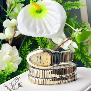 Snake Watch – Double Circle Design, Luxury Stainless Steel Wristwatch, Water-Resistant, Elegant Gift