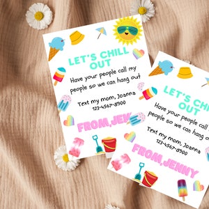 Summer play date card, Printable End of School Tags for Kids, Play Date Business Card, Keep in Touch Contact Card, Popsicle Playdate cards