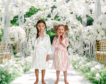 Custom Spa Birthday party robes, Custom kids satin robes, Sleepover party robes, Flower girl robe, Bridesmaid robes, Personalized kids robes