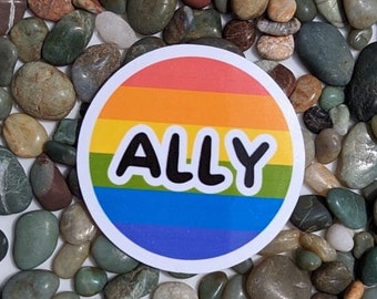 Ally Rainbow Sticker | Waterproof and Weatherproof | Two Sizes | Water Bottle Sticker | Laptop Decal | LGBTQ Owned