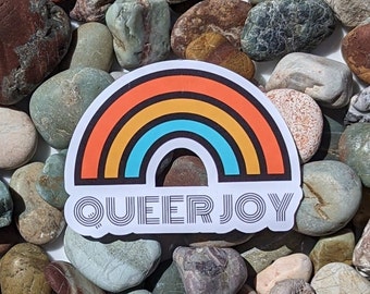 Retro Queer Joy Rainbow Sticker, Pride Sticker, Vinyl Sticker, Pride Water Bottle,Laptop Decal, Rainbow, Love Wins, Gay Sticker, LGBTQ Owned