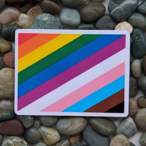 Diagonal Progress Pride Flag | Waterproof | Dishwasher Durable | Two Sizes | Water Bottle Sticker | Laptop Decal | LGBTQ Owned