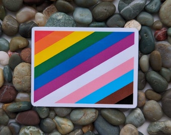 Diagonal Progress Pride Flag | Waterproof | Dishwasher Durable | Two Sizes | Water Bottle Sticker | Laptop Decal | LGBTQ Owned