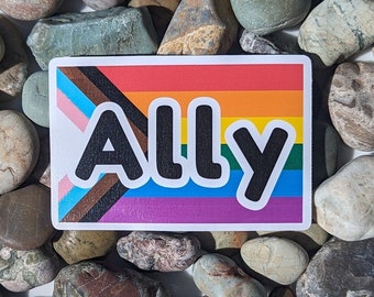 Pride Progress Ally Flag | Love Wins Vinyl Sticker | Rainbow Pride| Water Bottle Sticker | LGBT Sticker | Laptop Decal | LGBTQ Owned