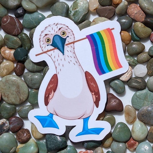 Blue-Footed Booby with Pride Flag | Love Wins Vinyl Sticker | Two Sizes | Water Bottle Sticker | Laptop Decal | LGBTQ Owned | Gay Sticker