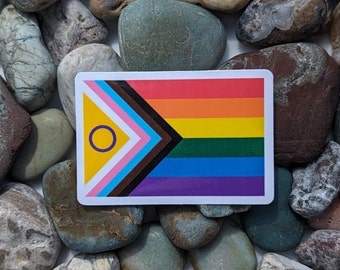 Intersex-inclusive Progress Flag | Weatherproof | Two Sizes | Water Bottle Sticker | Laptop Decal | Intersex Pride | LGBTQ Owned