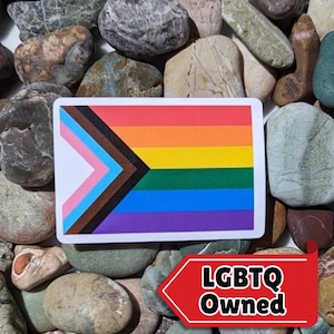 Progress Pride Flag Sticker | Gay Pride Vinyl Sticker | Water Bottle Sticker | Laptop Decal | LGBTQ Owned | LGBT Sticker | Love Wins