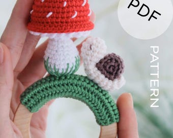 Rattle Crochet Pattern, Mushroom and Snail Amigurumi Rattle, Instant Download