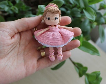 Miniature amigurumi ballerina doll