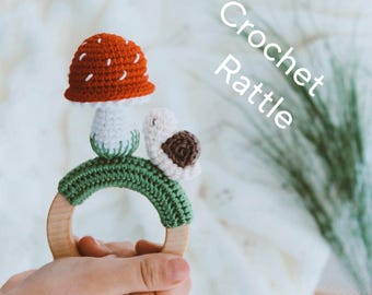 Crochet Mushroom Rattle, Hanmade Rattle Baby Toy