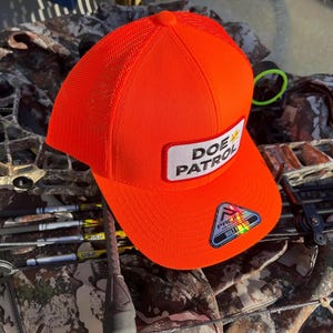 Blaze Orange Deer Hunting Trucker Style Patch Hat Doe Patrol Baseball Cap