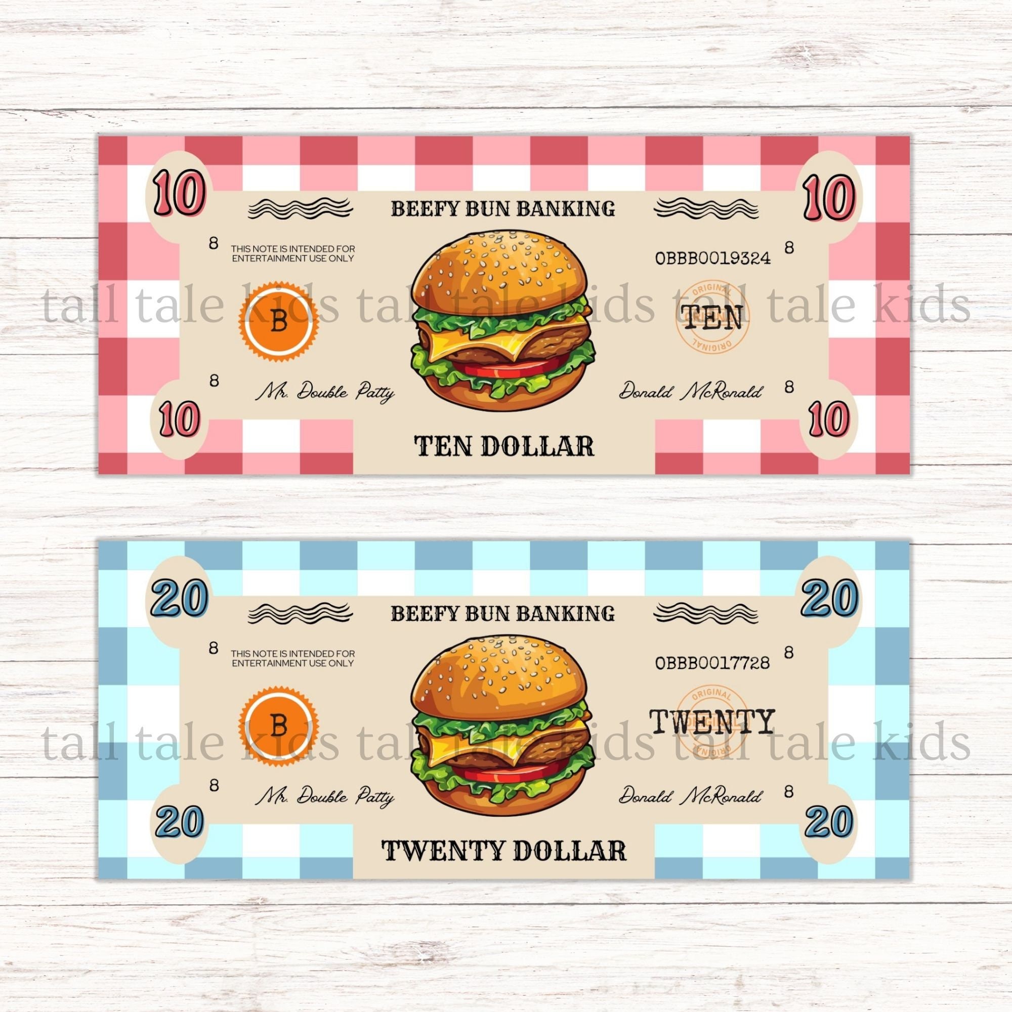 Printable Pretend Play Money, Currency Dollar, Hamburger Birthday Party ...