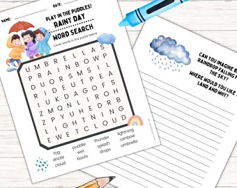 Digital Download, Printable Word Search Game, Playing Outside Rain Weather, Children Play Activity, Writing Prompt Worksheet - TT008