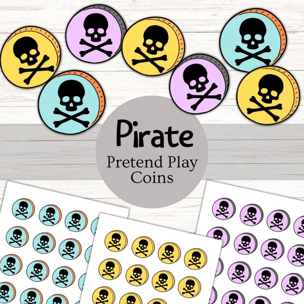 Printable Pretend Play, Pirate Money Currency Coins Doubloon, Skull, Treasure, Digital Download, Paper Toys, Birthday Supply - TT124