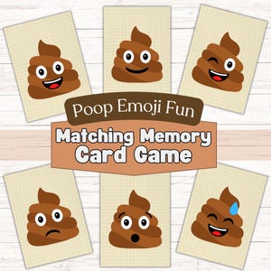 Poop Emoji Memory Matching Card Game, Printable Digital Download, Funny Humor Gross Icky Activity, Birthday Sleepover Party Game - TT107