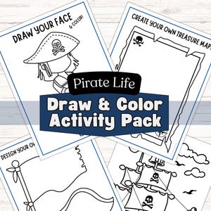 Pirate Life Drawing and Coloring Activity, Printable Digital Download, Drawing Prompt Art Project, Color Page Sheet, Boy Birthday - TT063
