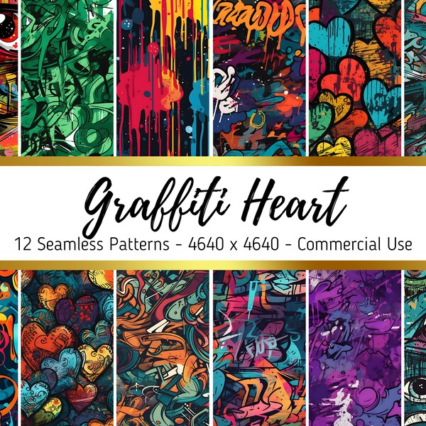 Graffiti Heart | Commercial Use | Seamless Pattern Digital Download | 4640 x 4640 | Perfect for Scrapbooks | Digital Paper Download PNG