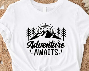 Adventure TShirt, Adventure Awaits Shirt, Camping Shirts, Mountain TShirt, Hiker TShirts, Nature Lover Shirt, Camping Gift, Vacation Shirt