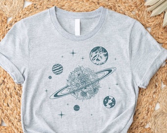 Celestial Flower Shirt, Flower Planet Shirt, Celestial Shirt, Moon Shirt, Moon Phase Astrology Astronomy, Moon Graphic Shirt, Boho Shirt