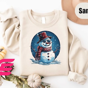 Christmas Cool Snowman Sweatshirt, Christmas Sweatshirt, Xmas Party Apparel, Cozy Season Sweater, Winter Holiday T-Shirt, Christmas Gift image 1