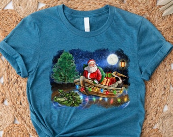 Christmas T-Shirt, Merry Christmas Gifts, Louisiana TShirt, Crawfish Graphic Tees, Santa Clothing, Holiday T Shirts, Pelican Shirt, Xmas Tee