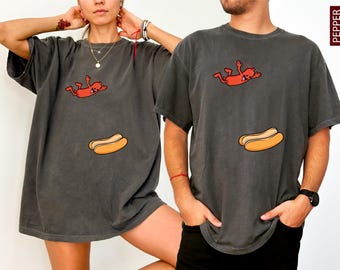 Hot Dog Jumping Into Bun Shirt, Comfort Colors Funny Hot Dog Shirt, Retro Sausage Graphic Tee, Summer BBQ Grill Party Top, Foodie Gift Shirt