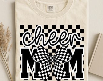 Cheer Mom Shirt, Cheerleader Mama Tee, Game Day Cheer Shirt, Mother's Day Gift, Sports Mom Tshirt, Checkered Cheer Tee, Comfort Colors Shirt