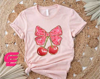 Coquette Cherry Shirt, Cherry Bow Shirt, Soft Girly Cherry Shirt, Valentines Day Shirt, Gift For Girlfriend, Coquette Bow Sweatshirt