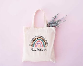 Personalised Teacher Bag, Custom Teacher Tote Bag, Any Name, Rainbow Tote Bag, Teacher Gift, School Leaving Gift for Teacher, Graduation