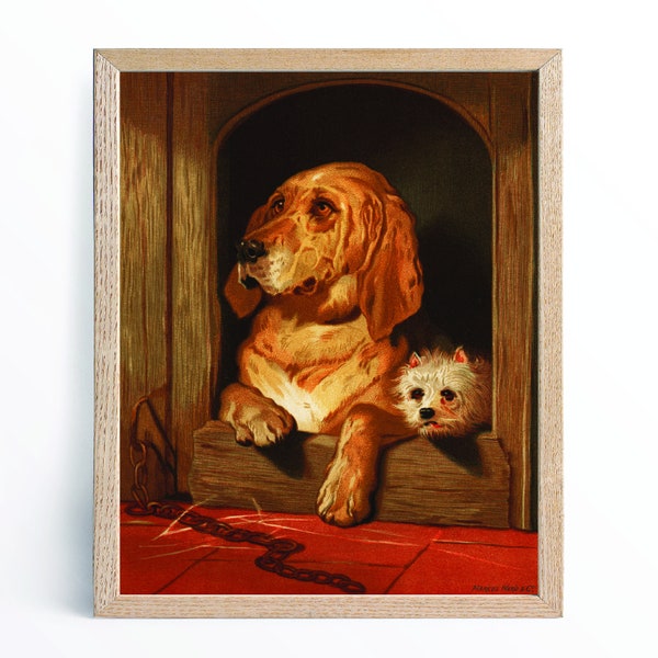 Hound and Terrier home decor art for Dog lover. Printable wall hanging picture for hallway or infants bedroom or nursery. Vintage painting.