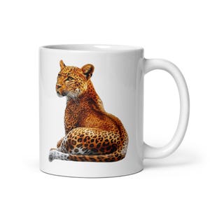Lounging Leopard Mug for Safari Animal Lover. Majestic Big Cat Tea or Coffee Cup. Wildlife Art Drinkware Gift for Big Cat Lover.
