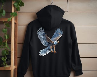 Soaring Bald Eagle Hoodie, Hooded Sweatshirt for Bird of Prey Lover, Raptor Design Pullover, Gift for Outdoor Enthusiasts and Nature Lovers