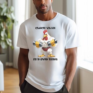 Funny Chicken or Rooster Weightlifting T-Shirt, Fun and Motivational Gym Workout Top, Unique Exercise Gift for Fitness Enthusiast