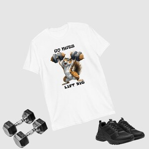 Grappige eekhoorn gewichtheffen T-shirt, leuke oefening motivatie cadeau, gym workout T-shirt voor fitnessfanaat, maten S-3XL