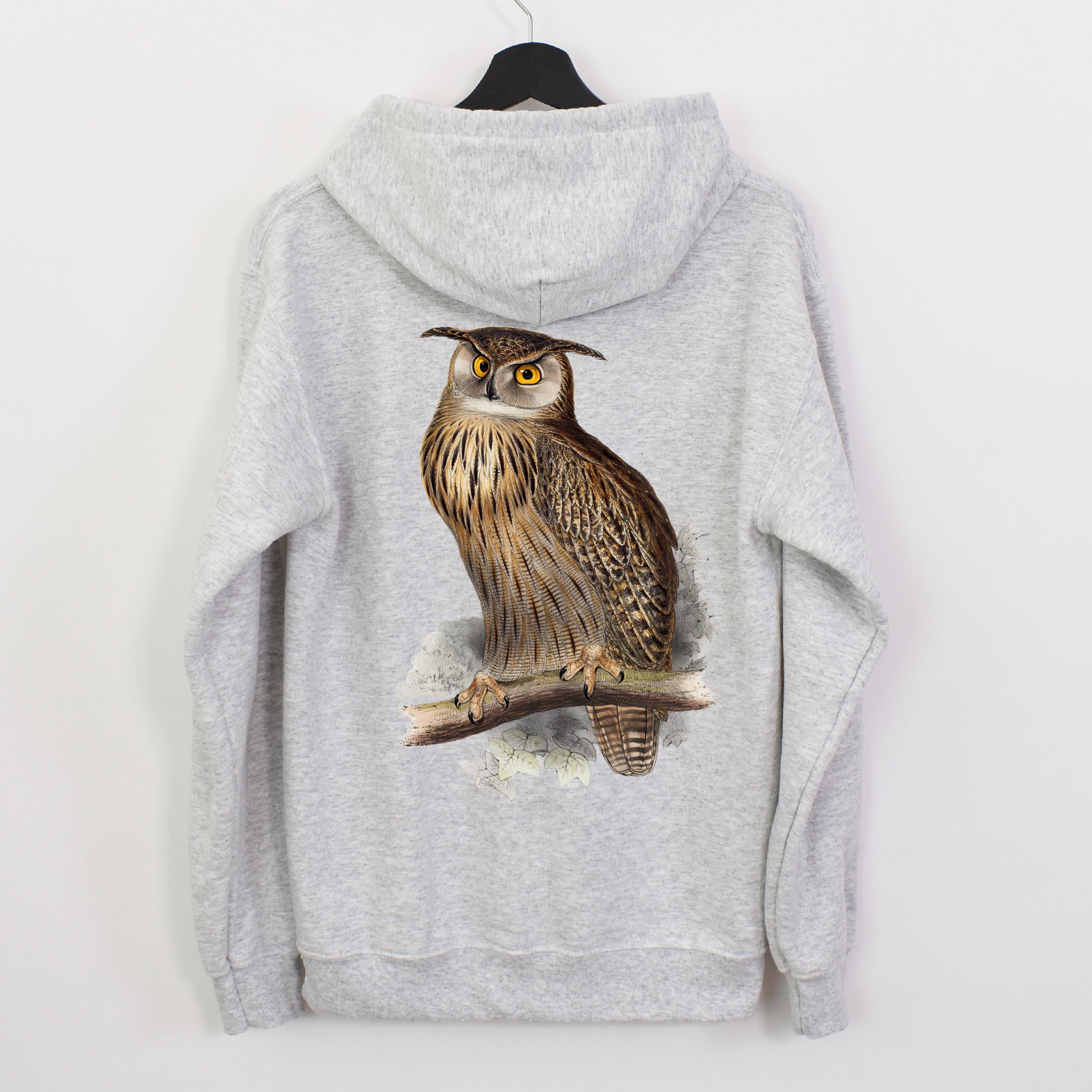 Vintage Eagle Owl Illustration Hoodie, Bird of Prey Hooded Sweatshirt
