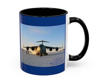 Antarctica C-17 Airplane Coffee Mug: Winter Exploration Souvenir