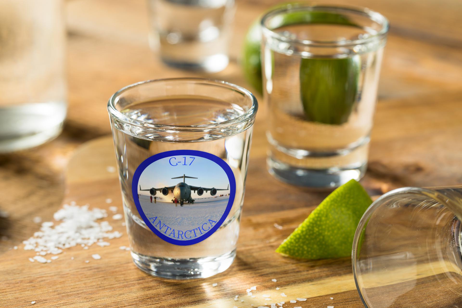 Antarctica C-17 Shot Glass - Aviation Collectible, Military Gift, Travel Souvenir, Barware, Air Force Decor