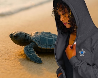 Sea Turtle Zip Hoodie | Ocean Conservation Embroidered Hoodie | Coastal Nature Unisex Zip-Up