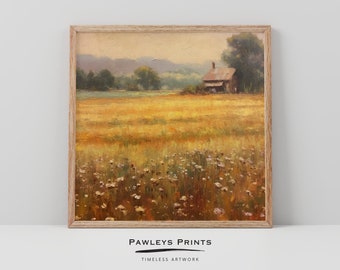 Meadow Landscape Art Print, Spring Flowers Field (Digital Download)