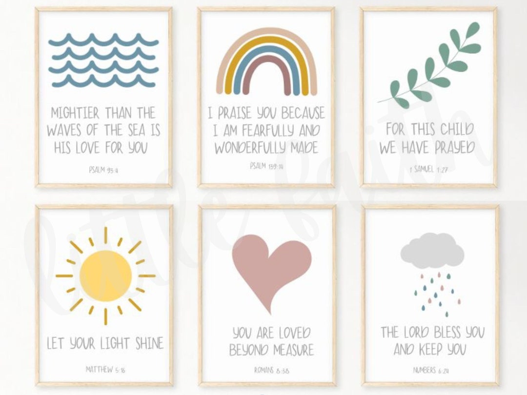 Christian Nursery Wall Decor Set of 6 Prints Bible Verse Etsy