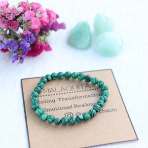 Genuine Malaquita, gemstone bracelet, emotional release bracelet, crystal bead bracelet 6mm, calming bracelet,compassion healing bracelet