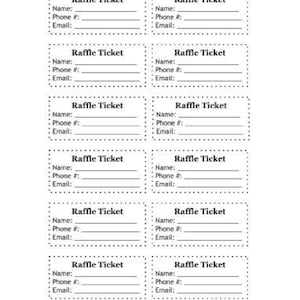 12 Raffle Ticket Printable Raffle Tickets (12 Tickets); Instant Download - Etsy