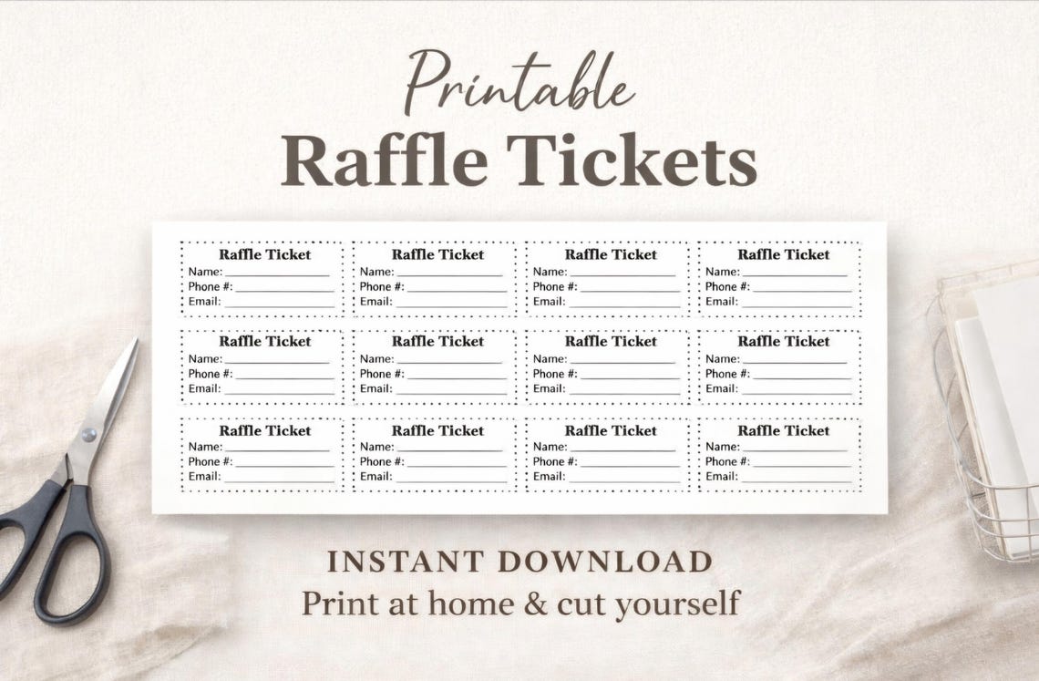 12 Raffle Ricekts Printable Raffle Tickets (12 Tickets); Instant Download - Etsy